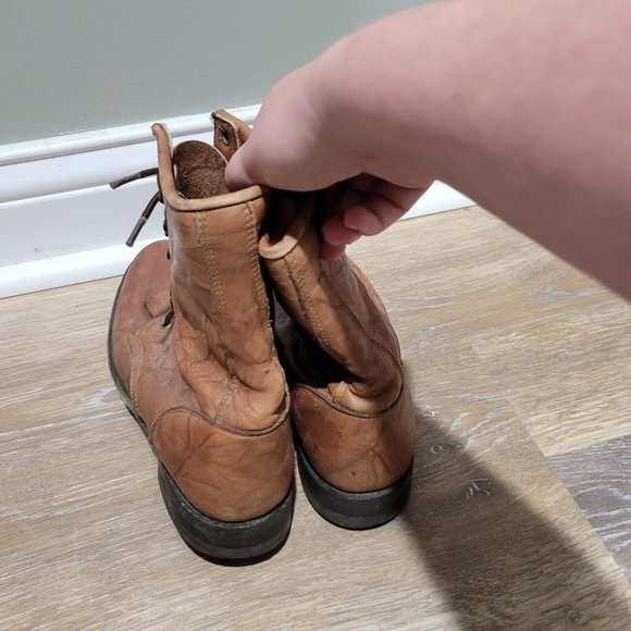 Justin Combat Boots Leather Lace Up Booties Brown Womens Sz 7B - Picture 4 of 6